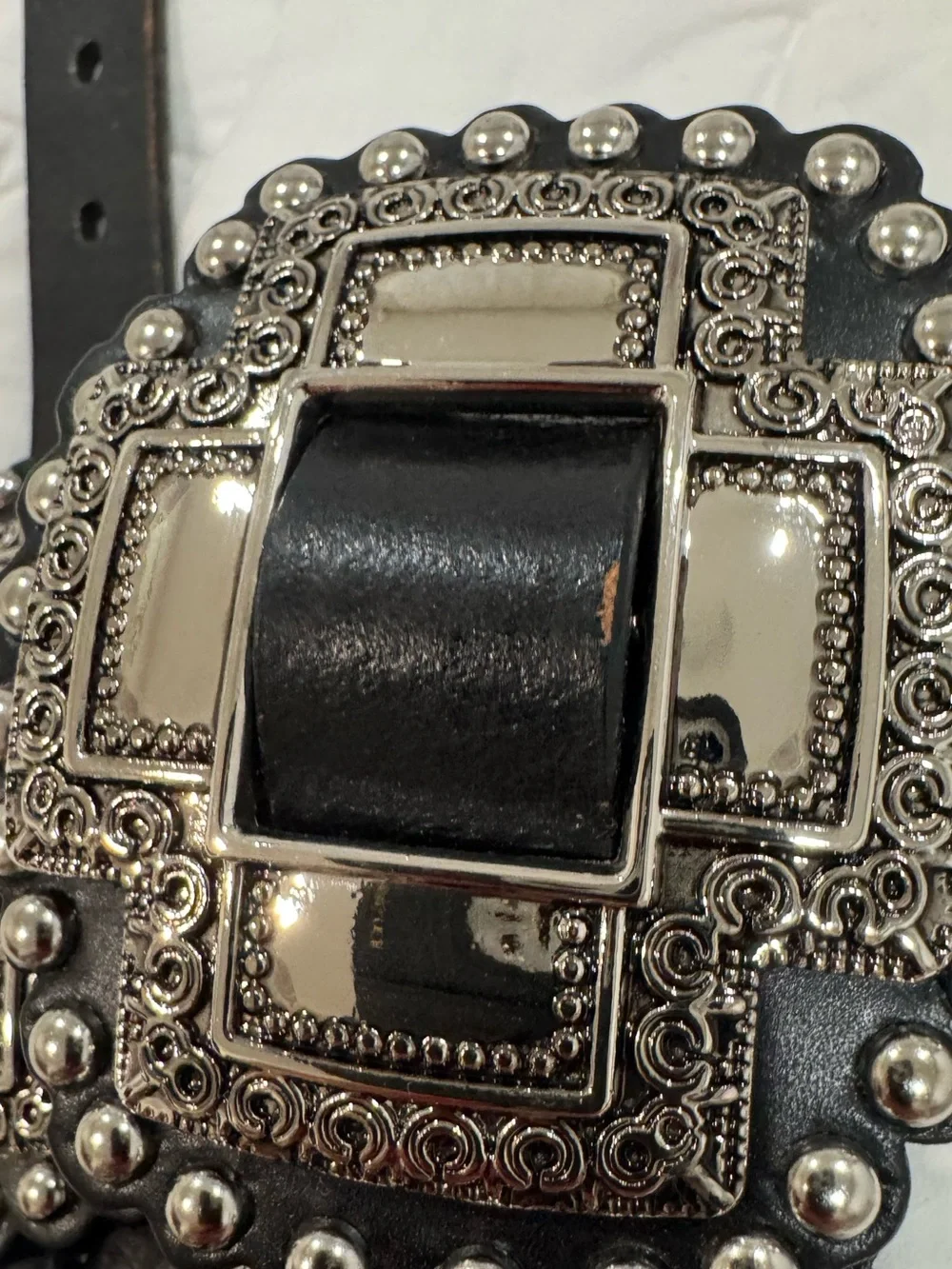 Roper Women Black Cross Concho Belt silver-finished cross-shaped western Large